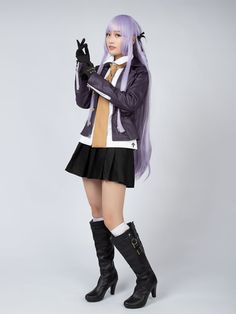 Danganronpa Kyoko Kirigiri Cosplay Costume includes
A dark purple leather jacket with zippers on the sleeves
A white cotton blouse
A brown tie
A black uniform cloth pleated skirt
A pair of black stretch cotton gloves adorned with silver rivets
A black hairband Kyoko Kirigiri Cosplay, Danganronpa Kyoko Kirigiri, Kirigiri Cosplay, Danganronpa Kyoko, Black Hairband, Chihiro Fujisaki, Danganronpa Cosplay, Anime Danganronpa, Kyoko Kirigiri