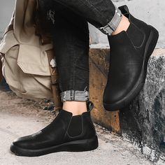 Color: Black,Brown,Khaki Closure Type: Slip-On Feature: Slip Resistant Size: US 10.5,US 8,US 9,US 10,US 11,US 11.5,US 7.5,US 8.5,US 6.5 Shoes Type: Chelsea Boots Upper Material: Cowhide Outsole Material: Rubber Casual Black Boots With Leather Lining, Black Suede Leather Shoes For Fall, Leather Chelsea Boots For Fall, Black Leather Shoes For Fall, Leather Martin Boots With Plain Toe For Fall, Fall Leather Martin Boots With Plain Toe, Black Faux Leather Martin Boots, Winter Leather Martin Boots With Leather Sole, Winter Black Chelsea Boots