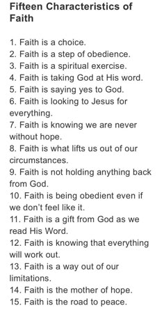 the ten characteristics of faith on a white background