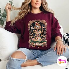 LOVE this Nurse Christmas Sweatshirt! it's so unique with the Christmas lights string around a vintage image of a tarot card deck!! Tarot Card Design, Emergency Room Nurse