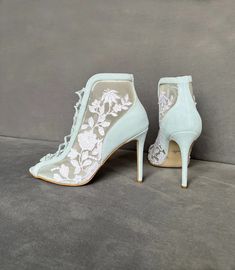 High Heels Lace Wedding Shoes Floral Embroidered and Beaded - Etsy Suede Pointed Toe Heels For Wedding, Embroidered High Heel Wedding Shoes, Floral Embroidered High Heel Wedding Heels, Embroidered Wedding Shoes For Summer Parties, Spring Wedding Heels With Floral Embroidery, Floral Embroidered High Heels For Wedding, Wedding Heels With Floral Embroidery And Round Toe, Summer Wedding Heels With Floral Embroidery, Elegant Embroidered Wedding Shoes For Spring