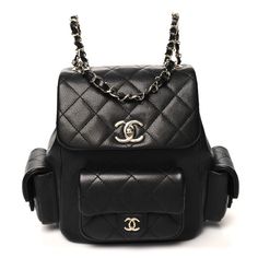 This is an authentic CHANEL Shiny Caviar Quilted Pockets Small Drawstring Backpack in Black. This stylishbackpack is beautifully crafted of caviar leather in black. The backpack features a light gold chain link leather threaded shoulder straps, external front pockets, and a crossover top flap that closes with a Chanel CC turn lock. This opens to a fabric interior with a patch pocket. Chanel Luggage, Crossover Top, Chanel Backpack, Stylish Backpacks, Leather Thread, Black Backpack, Drawstring Backpack, Chain Link, Crossover