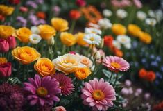 many different colored flowers in a field