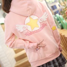 Kawaii Long Sleeve Hoodie With Cartoon Print, Harajuku Long Sleeve Hoodie With Cartoon Print, Pink Harajuku Cotton Hoodie, Pink Harajuku Style Cotton Hoodie, Pink Cotton Harajuku Style Hoodie, Harajuku Style Hooded Top With Cartoon Print, Long Sleeve Cotton Top For Cosplay, Casual Long Sleeve Tops For Cosplay, Harajuku Pink Hoodie Outerwear