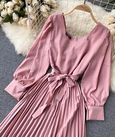 Simple A Line Long Sleeve Dress P294Fabric: blendedColor: PINK, yellow, blue, apricot, brown, burgundySize(cm): free sizelength 117 bust 88 waist 76 sleeve length 54 Preppy Dresses, Self Design, Yellow And Brown, Dress Backs, Yellow Blue, Dress Fabric, Pink Yellow, Red Yellow, Apricot