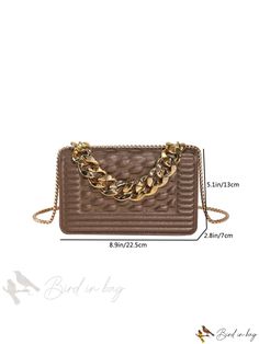 Bird in Bag - Shoulder Bag with Metal Chain Decoration and Flap Chic Brown Shoulder Bag With Chain Detail, Chic Brown Shoulder Bag With Chain, Elegant Brown Shoulder Bag With Chain, Brown Rectangular Shoulder Bag With Chain, Chic Brown Bag With Gold Chain, Trendy Gold Bag With Chain Strap, Trendy Gold Bags With Chain Strap, Trendy Gold Shoulder Bag With Chain Strap, Chic Brown Shoulder Bag With Gold Chain