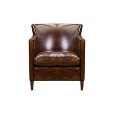 a brown leather chair on a white background