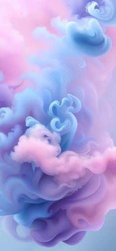 an abstract painting with blue, pink and purple clouds