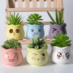 LivNxt Cartoon Cactus Planters: 6-Pack Adorable Succulent Pots for Desks & Balconies (8 x 8 x 7 cm) Bring a touch of whimsy and cheer to your space with these adorable cactus planters! This set of 6 LivNxt Cartoon Cactus Planters is the perfect way to add a touch of personality and greenery to your home or office. Crafted from high-quality, hand-crafted ceramic, these planters feature a charming cartoon cactus design that is sure to brighten your day. Here's why you'll love the LivNxt Cartoon Ca Cartoon Cactus, Cactus Ceramic, Bureau Decor, Ceramic Succulent Pots, Indoor Balcony, Ceramic Succulent Planter, Ceramic Planter Pots, Ceramic Succulent, Cactus Planter