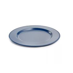 an empty blue plate on a white background