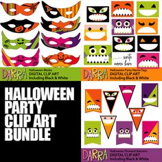 the halloween party clip art bundle includes paper masks