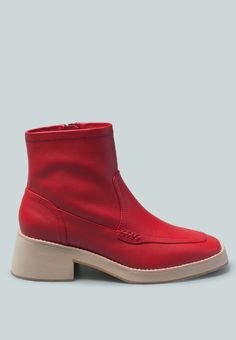 PALTROW Zip-up Red Ankle Boot - Rag & Co Red Ankle Boots With Zipper Closure, Red Leather Boots With Zipper Closure, Red Ankle Boots, Visor Hairstyles, For Keeps, Knitted Swimsuit, Chelsea Ankle Boots, Judy Blue Jeans, Goodyear Welt