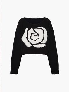 MO&Co. Women's Contrast Rose Knit Sweater Made from a soft and comfortable cotton blend, this sweater features a plush texture, adorned with a striking contrast rose pattern. The cropped, relaxed fit pairs perfectly with high-waisted trousers for an elevated look. Features : - Cropped cut, drop shoulder- Fluffy boucle texture soft and cozy- Contrast rose pattern Code: MBD1SWTT10 & MBD1SWTT05The back length of size S is 43cmMATERIALS & CARE Material: Black: 50.4% Cotton 44.7% Polyamide 4.9% Linen Pattern Code, Fly Girl, Sweater Making, Pink Sweatshirt, Rose Pattern, High Waisted Trousers, Pink Sweater, Black Sweaters, Drop Shoulder