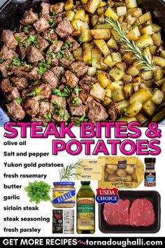 steak bites and potatoes