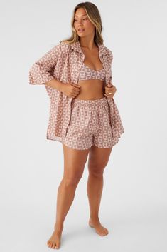 Comfortable woven cover-up shirt that has a front button design, oversized fit and allover print. O'Neill Women's cover-up shirt 28" In length Oversized fit Button front Allover print 100% Cotton Voile | O'Neill Women's Olivia Amor Geo Oversized Cover-Up Shirt in Rose Dust, Size XS Loungewear Outfits, Spring Suit, Loungewear Dresses, Girl Beanie, Denim Sweater, Women's Cover Up, Top Graphic Tees, Festival Dress, Cotton Voile