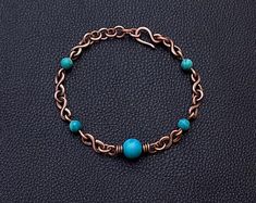 Infinity Chain, Turquoise Birthstone, Copper Jewellery, Copper Anniversary, Earthy Jewelry, Men Bracelet, Men Gifts