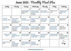 a calendar with the words, june 2011 and month - by - month meal plan