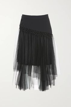 Melanie Fringe Front Mesh Skirt - Shop Beulah Style Black Lace Tulle Skirt, Black Layered Tulle Skirt, Tulle Goth Skirt, Black Lace Skirt With Tulle Detail, Sheer Goth Skirt, Reduce Energy Consumption, Spin Cycle, Mesh Skirt, Crochet Trim