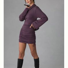 Anthropologie Daily Practice Long Sleeve Ruched Mini Dress Size Small Nwt Purple New With Original Tags Still Attached Plum Purple Color Mini Dress Ruched Sides With Adjustable Drawstrings Wide Bell Sleeves Funnel Neckline Pullover Style Size Small Relaxed, Casual, Loungewear, Comfy, Comfortable, Cozy Chic Long Sleeve Mini Dress With Ruched Sides, Fall Fitted Dresses With Ruched Sides, Long Sleeve Mini Dress With Ruched Sides For Fall, Chic Bodycon Dress With Drawstring, Fall Bodycon Ruched Dress, Fall Season Ruched Bodycon Dress, Fall Mini Dress With Ruched Sides And Long Sleeves, Fall Mini Dress With Long Sleeves And Ruched Sides, Fitted Long Sleeve Dress With Drawstring