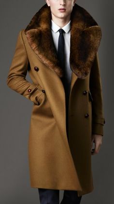 Herren Style, Mens Fur, Brown Coat, Double Breasted Coat, Gentleman Style, Men Winter, Fur Collar, Fur Collars