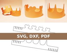 three paper crowns are shown on top of each other, and one has a ruler in front of it