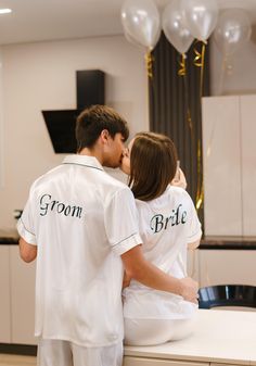 "Groom and Bride Pjs, Gift for Her/Him,Mr and Mrs Satin Pajamas for Couples, Custom Satin Pajamas, Honeymoon Pjs, Wedding pjs for couple S+L Are you getting ready for your honeymoon or anniversary? Stop by here and order your matching couples pajamas - we will customize them just the way you like it. Whether these are wedding pjs or regular his and hers pjs, they are so high-quality, that anybody wearing them will feel like a first-time groom and bride. Great gift for newlyweds, Birthday, Weddin Matching Wedding Pajamas, Pajama Wedding Theme, White Short Sleeve Sets For Wedding Night, White Short Sleeve Sleepwear For Wedding Night, White Long Sleeve Sleepwear For Honeymoon, Honeymoon Pjs, Honeymoon Gift Ideas, Pjs Plus Size, Matching Couples Pajamas