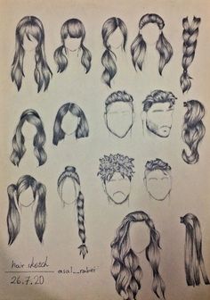 a drawing of different hairs and hair styles