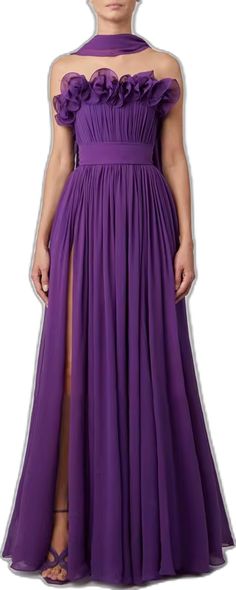 Long Pleated Party Dress, Pleated Long Party Dress, Pleated Long Dress For Party, Long Wedding Dress With Pleats, Wedding Dress With Long Pleated Skirt, Formal Full-length Pleated Dress, Pleated Long Skirt Wedding Dress, Formal Long Dress With Pleated Bodice, Chic Purple Floor-length Gown