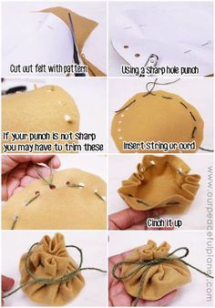 instructions on how to make an ornament out of felt and fabric with string