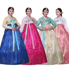 A hanbok is a traditional dress worn in Korea for formal and semi-formal occasions. This clothing style originated during the Joseon dynasty period by the upper class. This affordable high-quality Sequined Korean Traditional Court Costume is great for a Cosplay or multi-cultural event. Available in a wide array of colors! We're sure you'll find the perfect color combination to suit you. Material: Cotton/Polyester/Linen Disclaimer:Colors may vary slightly due to monitor display settings.Dresses a Traditional Fitted Hanbok For Weddings, Traditional Fitted Wedding Hanbok, Traditional Spring Wedding Hanbok, Joseon Dynasty Clothing, China Traditional Clothes, Korean Traditional Dress Hanbok, Traditional Korean Clothing, Dynasty Clothing, Korean Traditional Clothing