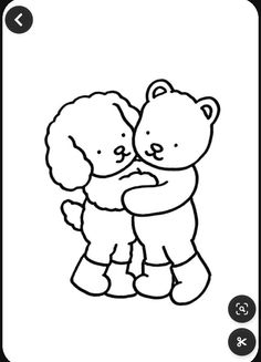 a black and white drawing of two teddy bears hugging each other's chests