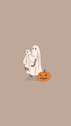 a ghost and a pumpkin on a brown background