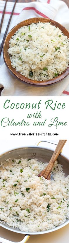 coconut rice with cilantro and lime in a pan