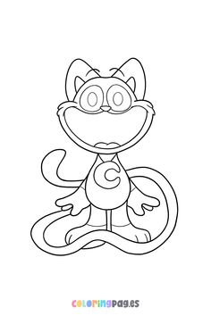 a cartoon cat sitting in the middle of a coloring page