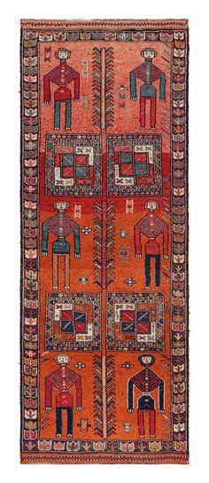 an orange and black rug with elephants on it's sides, in different colors