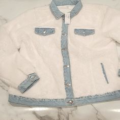 New With Tags - Denim Trim Sherpa Jacket - Size Xxl New With Tags. I Missed The Return Window. My Loss Is Your Gain. Non-Smoking, Pet Friendly Home Shipping Within 48hrs, Unless Specified (All Orders Placed On The Weekend Will Be Shipped On Monday). Ok To Bundle! Bundle & Send Offer. Questions? Comment Below. New To Poshmark??? Sign Up Using My Code Below For $10 Off Your First Purchase: Mbspencer13 White Denim Outerwear With Pockets, White Button-up Denim Outerwear, White Denim Outerwear For Fall, Winter White Cotton Denim Jacket, White Long Sleeve Denim Jacket, Buffalo Plaid Vest, Suede Fringe Vest, Cargo Vest, Faux Shearling Coat