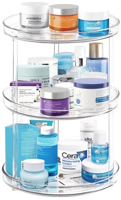 PRICES MAY VARY. 3 Tier Lazy Susan Makup Organizer / Size:D9.25inch x H15.7inch Spinning Smooth & No Skid - 3 Tier Makeup organizer turns smooth on stainless steel ball bearings; non-slide on surface and keep bottles and containers in place. 3 Tier Clear Turntable - This clear skincare organizers comes with 3 tiers to help you maximize on your limited space. Save your space and store more in limited area. Hold More & Sturdy - 3 tier perfume organizer hold much weight and non affect the turnable, Lazy Susan Bathroom, 2 Tier Lazy Susan, Organize Bathroom Countertop, Lazy Susan Organization, Perfume Organizer, Clear Makeup Organizer, Water Bottle Storage, Kitchen Spice Racks, Clear Makeup