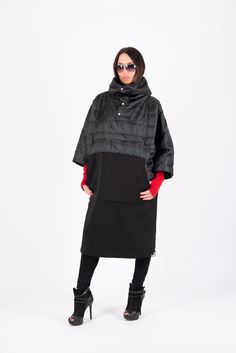 Plus Size Coat For Women, Winter Down Coat, Black Warm Overcoat Poncho in black color with turtleneck with front pockets. Very warm and suitable for winter cold season. Made from terry cotton and down fabric. SIZE & FIT: *Our Model is 5′6″ / 175 cm and wears size M. *Available Sizes: form XS up to 8XL *This product could be customized according to your measurements. *Please leave your requirements in the checkout. CARE Dry Cleaning  Machine Wash 30oC Medium hot iron Time to ship & DELIVERY : You Steampunk Coat, Plus Size Coat, Long Outerwear, Ladies Poncho, Coat For Women, Open Front Jacket, Plus Size Coats, Coat Black, Down Coat