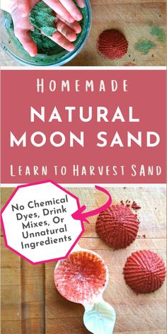 homemade natural moon sand for kids to learn how to use it in the kitchen and play with