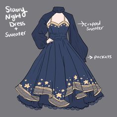 a drawing of a blue dress with stars on it