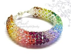 Multicolor Crystal Jubilee Bracelet, Multicolor Crystal Bangle Bracelet, Multicolor Crystal Bracelet With Faceted Beads, Handmade Multicolor Crystal Bracelet, Bracelet Elegant, Swarovski Crystal Bracelet, Swarovski Bracelet, Rainbow Jewelry, Swarovski Crystal Necklace