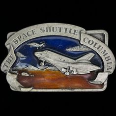 Nasa Space Shuttle Columbia Us Space Program Exploration Astronaut Young Crippen Geekery Science Gift Buckles 1980s NOS Vintage Belt Buckle Science Gif, Space Shuttle Columbia