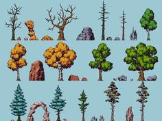 the different types of trees and rocks are depicted in this video game screen graber