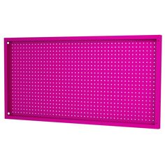 a large pink led panel with white dots on the front and back sides, mounted to a wall