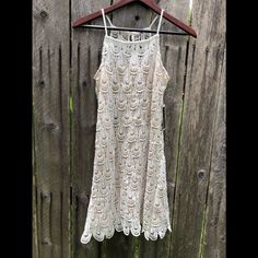 Rich And Beautiful Dress. Nwt White Crotchet With A Scalloped Bottom. Keyhole At Back Of The Dress. It’s Lined With A Nude Slip Underneath. Super Cute & Fun. Spring Beach Crochet Dress With Scalloped Lace, Casual Beige Crochet Dress For Party, Cream Sleeveless Lace Crochet Dress, Beige Scalloped Lace Dress For Summer, Casual Beige Lace Crochet Dress, Summer Knee-length Lace Crochet Dress, Beige Lace Mini Crochet Dress, Beige Lace Crochet Mini Dress, Cream Lace Crochet Dress For Spring