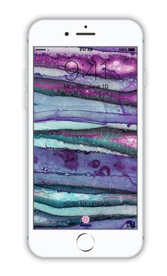 an iphone with purple and blue art on the screen