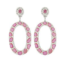 18kt White and Yellow Gold Sapphire Diamond Bagel Drop Earring: 18.73cts of rose cut pink sapphires Surrounded by 11.46cts of diamonds C. Dunaigre certified Length: 3" Modern Hoop Earrings, Diamond Chandelier Earrings, Pink Sapphire Earrings, White Diamond Earrings, White Gold Diamond Earrings, Vintage Drop Earrings, Sapphire And Diamond Earrings, Black Diamond Earrings, White Gold Sapphire