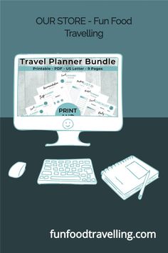 the travel planner bundle is shown on top of a computer keyboard and mouse, with text overlaying it