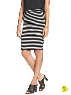 Factory Stripe Ruched Skirt | Banana Republic Chic Skirt With Banded Waist, Casual Knee-length Ruched Bottoms, Casual Ruched Knee-length Bottoms, Ruched Skirt For Workwear In Summer, Ruched Skirt For Workwear And Summer, Summer Ruched Skirt For Workwear, Knee-length Ruched Skirt For Work, Casual Ruched Relaxed Bottoms, Casual Pencil Skirt For Summer Workwear