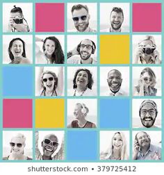 a collage of people with sunglasses on their heads, all smiling and looking at the camera